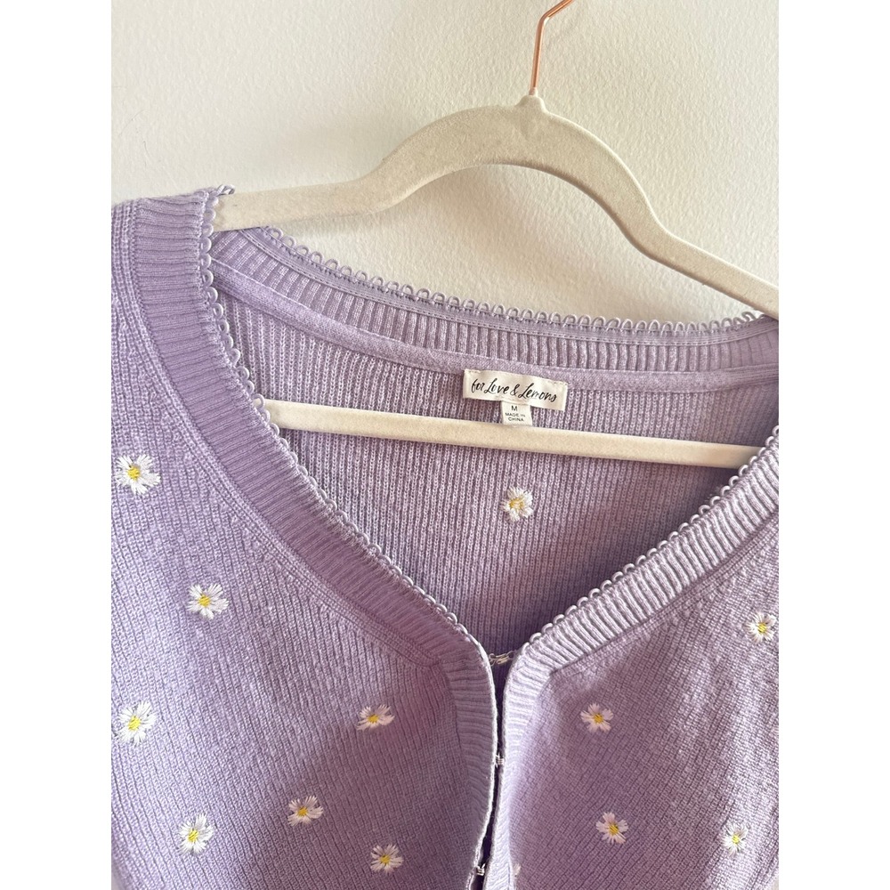 For Love & Lemons • Daisy Embroidered Cropped Cardigan Puff Sleeve M Cottagecore - Picture 5 of 12